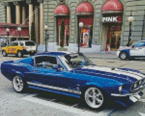 blue and white mustang car Diamond By Numbers