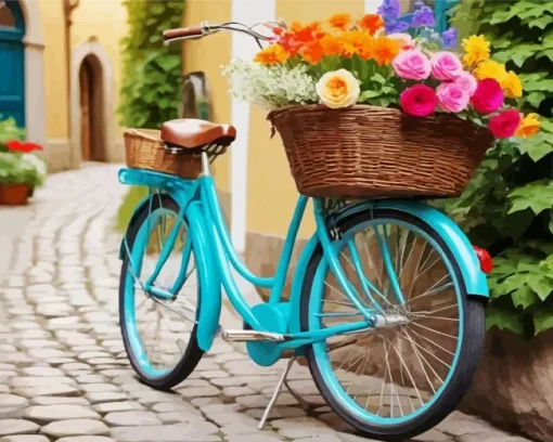 blue bike and flowers basket Diamond By Numbers