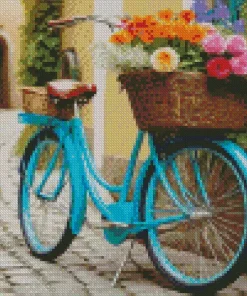 blue bike and flowers basket Diamond By Numbers