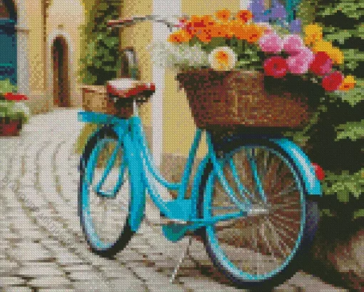 blue bike and flowers basket Diamond By Numbers