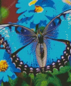 blue butterfly and flower Diamond With Numbers