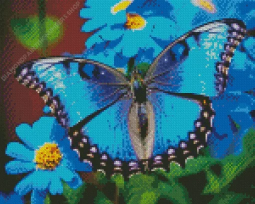 blue butterfly and flower Diamond With Numbers