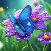 blue butterfly and purple flower Diamond Paints