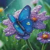 blue butterfly and purple flower Diamond Paints