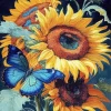 blue butterfly and sunflower Diamond With Numbers