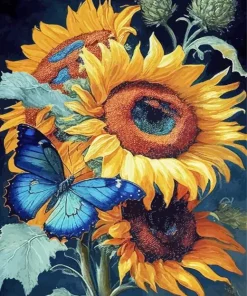 blue butterfly and sunflower Diamond With Numbers
