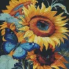 blue butterfly and sunflower Diamond With Numbers