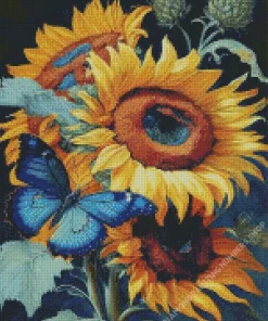 blue butterfly and sunflower Diamond With Numbers