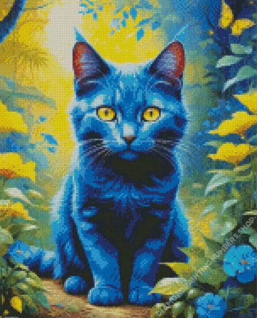 blue cat art Diamond With Numbers