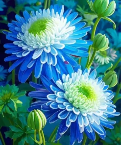 blue chrysanthemum flowers Diamond With Numbers