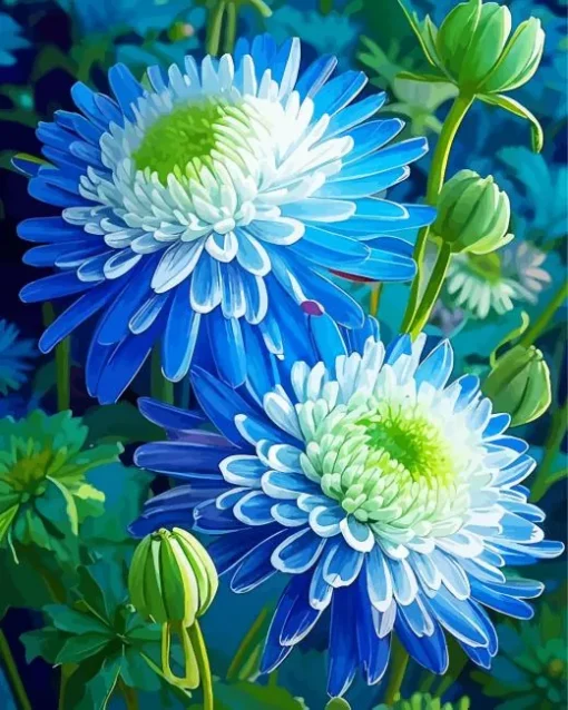blue chrysanthemum flowers Diamond With Numbers