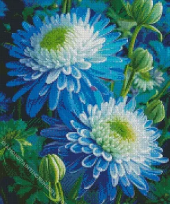 blue chrysanthemum flowers Diamond With Numbers