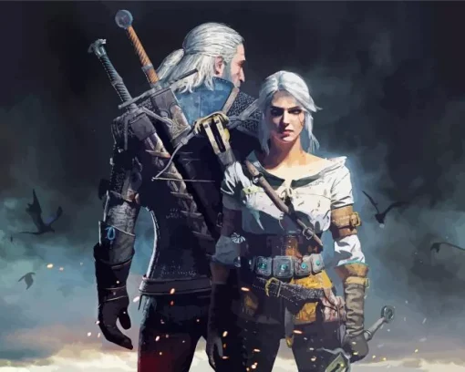 cool geralt and ciri Diamond Paints