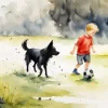 dog and boy playing football Diamond Paints
