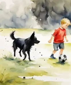 dog and boy playing football Diamond Paints