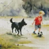 dog and boy playing football Diamond Paints