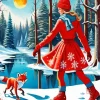lady and red fox ice skating Diamond Paints