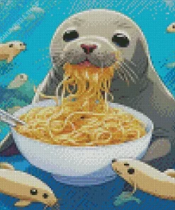 seal eating noodles Diamond Paints