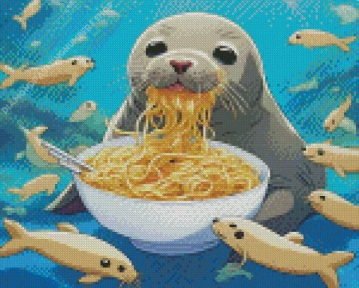 seal eating noodles Diamond Paints