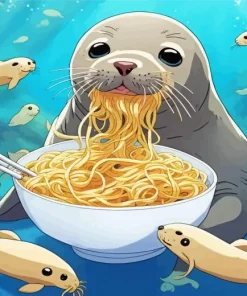 seal eating noodles Diamond Paints