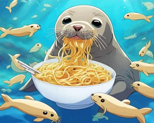 seal eating noodles Diamond Paints