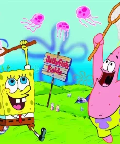 spongebob and patrick jellyfishing Diamond Paints