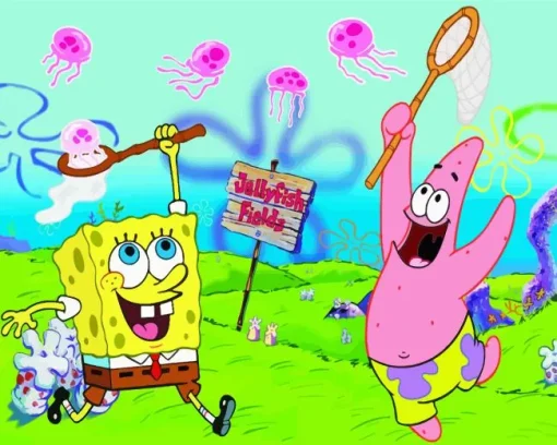 spongebob and patrick jellyfishing Diamond Paints
