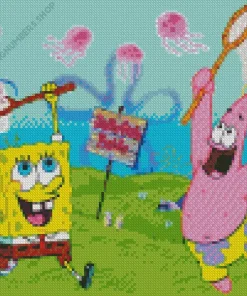 spongebob and patrick jellyfishing Diamond Paints