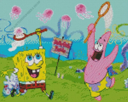 spongebob and patrick jellyfishing Diamond Paints