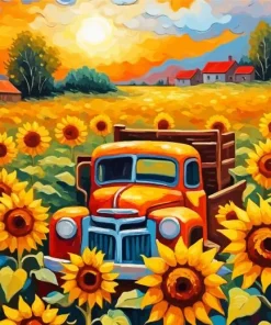 truck and sunflowers Diamond Paints