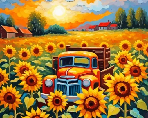 truck and sunflowers Diamond Paints
