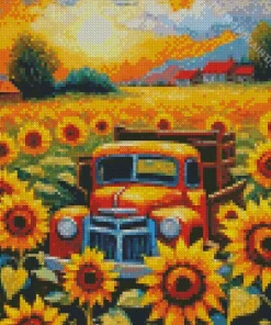 truck and sunflowers Diamond Paints