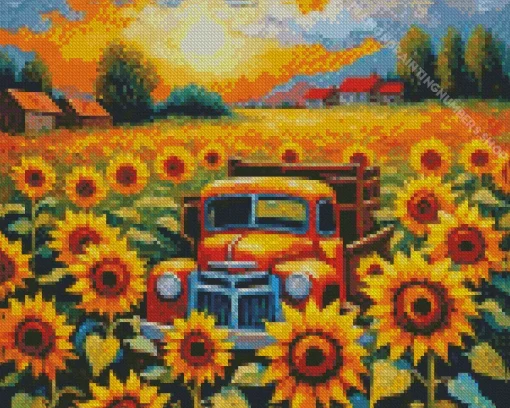 truck and sunflowers Diamond Paints