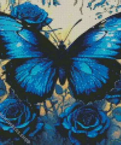 Blue And Black Butterfly And Roses Diamond Paints