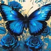 Blue And Black Butterfly And Roses Diamond Paints