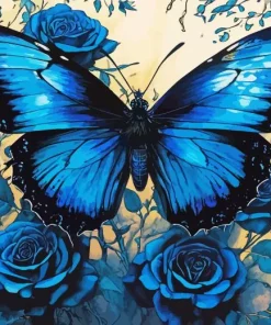 Blue And Black Butterfly And Roses Diamond Paints