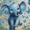 Blue Elephant And Butterflies Diamond Dotz