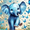 Blue Elephant And Butterflies Diamond Dotz