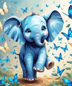 Blue Elephant And Butterflies Diamond Dotz