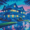 Blue House Art Diamond With Numbers