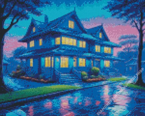 Blue House Art Diamond With Numbers