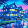 Blue House Art Diamond With Numbers