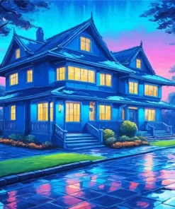 Blue House Art Diamond With Numbers
