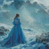 Girl Wearing Blue Dress In Snow Diamond Dotz