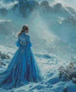 Girl Wearing Blue Dress In Snow Diamond Dotz