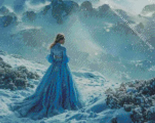Girl Wearing Blue Dress In Snow Diamond Dotz