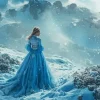 Girl Wearing Blue Dress In Snow Diamond Dotz
