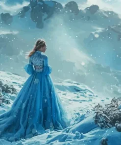 Girl Wearing Blue Dress In Snow Diamond Dotz