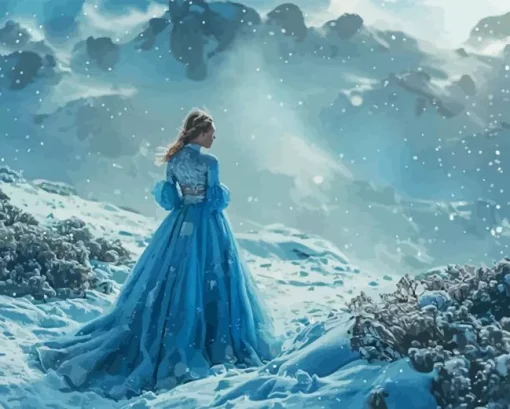Girl Wearing Blue Dress In Snow Diamond Dotz