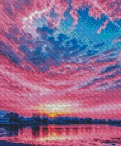 Sparkling blue and pink sunset Diamond Paintings